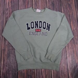 London England Sweatshirt Mens Medium Green Crewneck Fleece Pullover Zone One